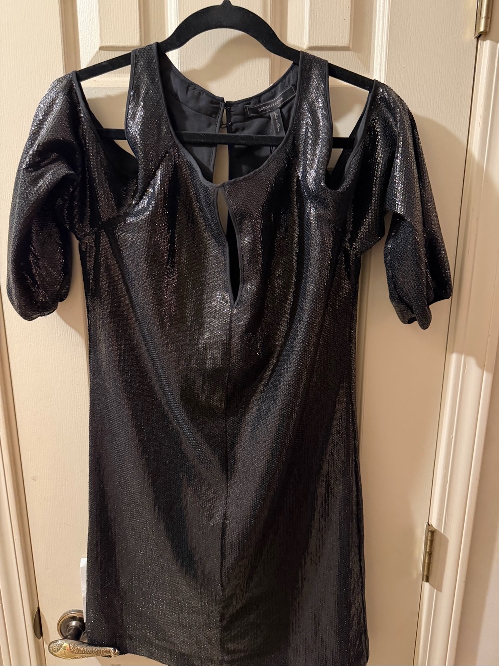 BCBGMaxAzria Black Shimmer Cold-Shoulder Mini Dress